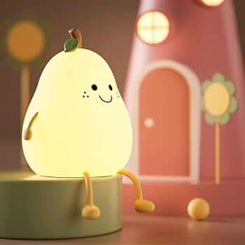 Night Light for Kids, Cute Silicone Nursery Pear Lamp for Baby and Toddler,Fruit NightLight for Boys and Girls,Squishy Night Lamp for Bedroom,Kawaii Bedside Lamp for Kids Room (Pear)