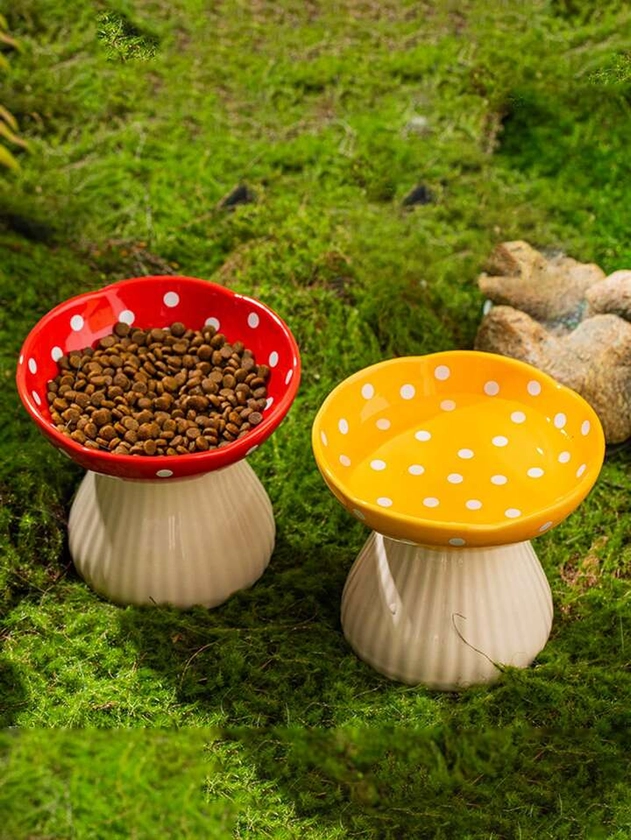 Bol pour chat en céramique en forme de champignon 1 pièce, design surélevé pour protéger le cou et empêcher les renversements, bol d'alimentation pour chien et chat, contenant d'eau et de nourriture pour chat (couleurs et styles multiples)