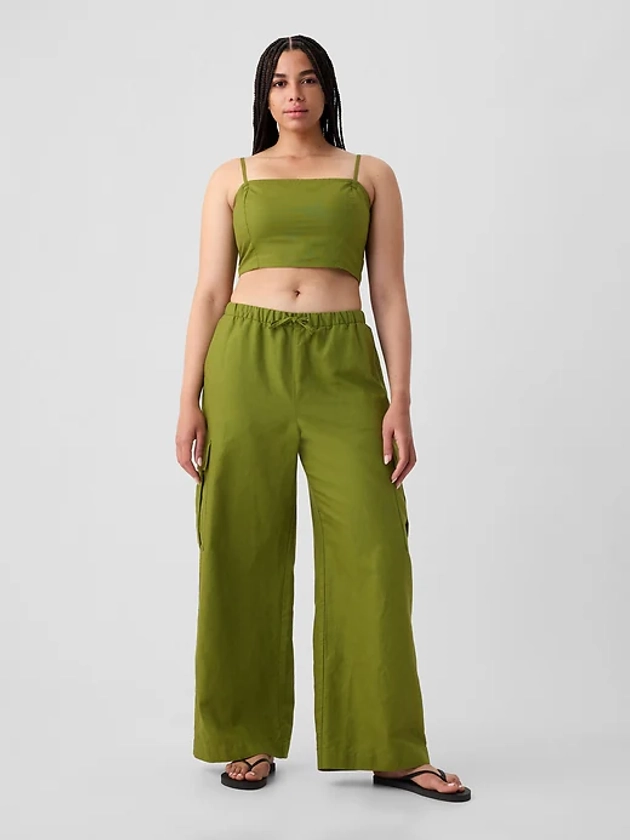 Mid Rise Linen-Cotton Pull-On Cargo Pants | Gap