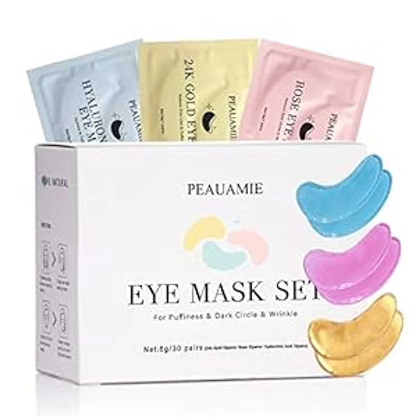 Under Eye Patches (30 Pairs) Gold Eye Mask and Hyaluronic Acid Eye Patches for puffy eyes,Rose Eye Masks for Dark Circles and Puffiness under eye treatment skin care products…