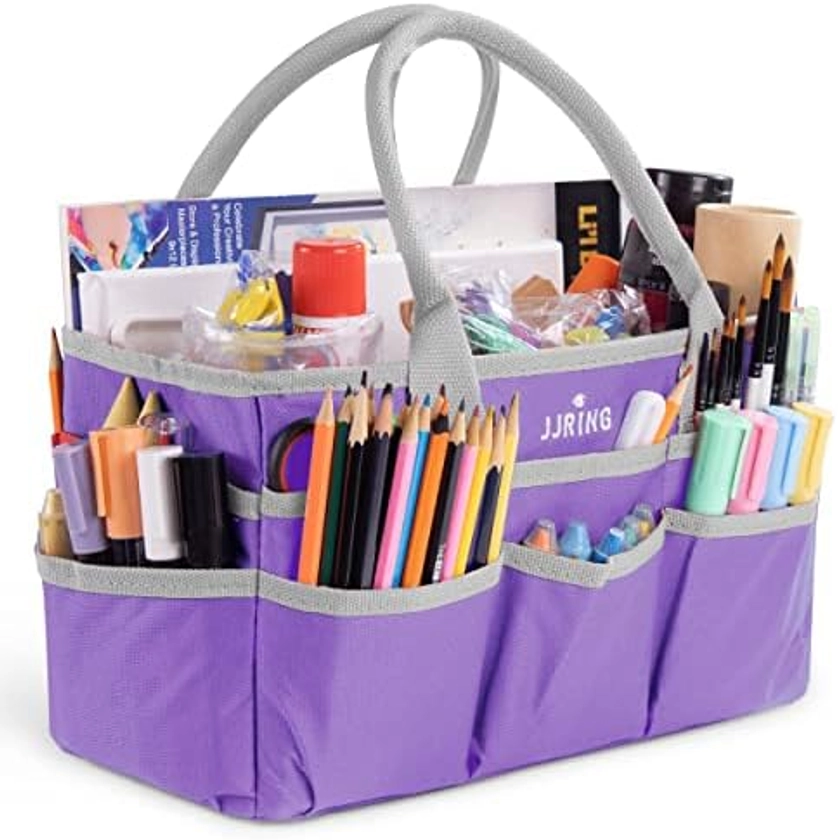 Jjring Craft and Art Tote - 600D Purple Nylon Fabric Art Sewing Organizer Bag with Pockets - for Craft, Scrapbooking, Medical, and Office Supplies Storage
