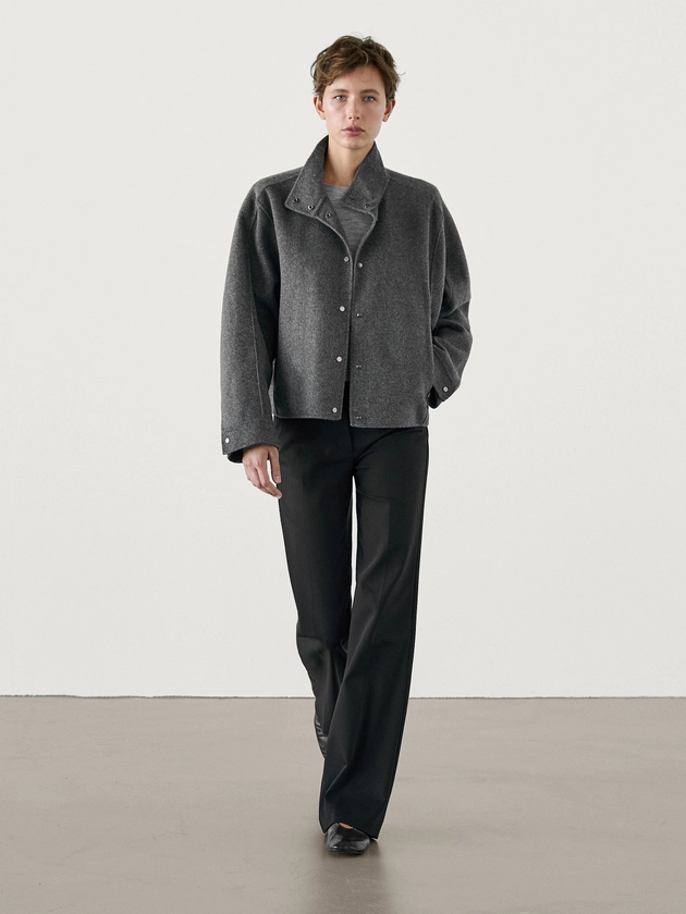 Wool blend high neck jacket · Dark Grey · Coats And Jackets | Massimo Dutti