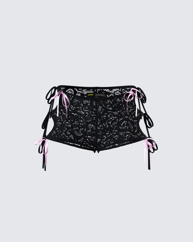 Halsey Black Lace Side Tie Short