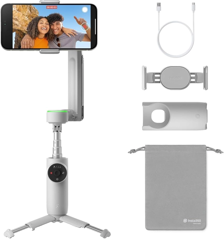 Insta360 Flow Pro Pack standard - Stabilisateur pour smartphone alimenté par l'IA, compatible Apple DockKit, suivi panoramique infini à 360º, stabilisation 3 axes, trépied intégré, portable et pliable