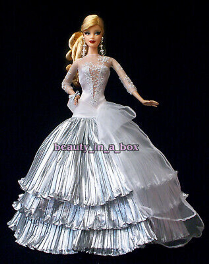 2008 Holiday Barbie Doll Collector Silver Gown Just Removed from Box Christmas