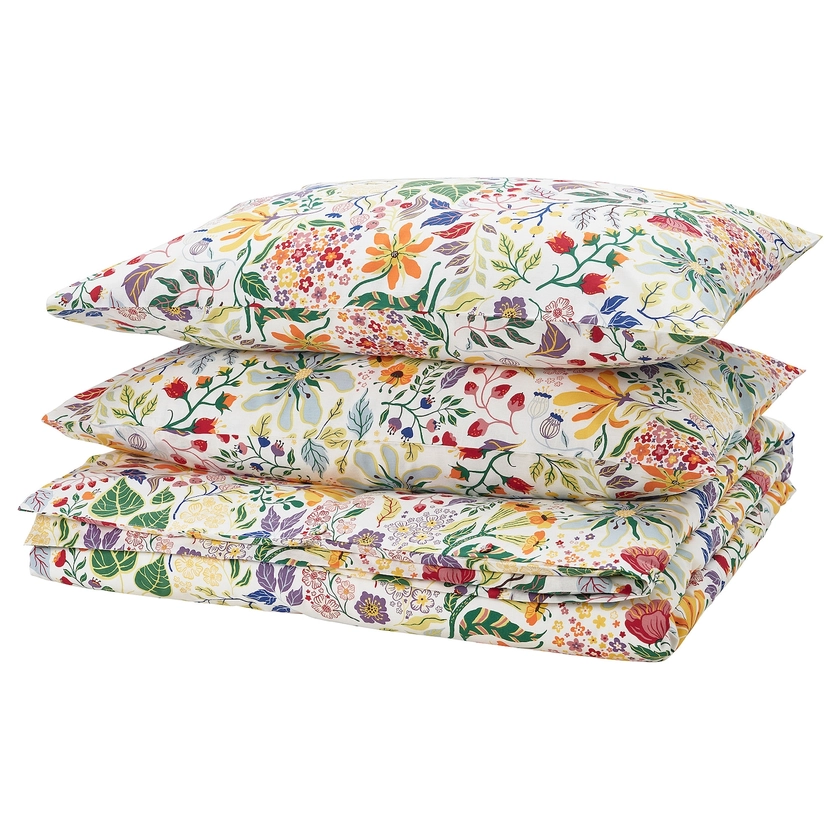 STRANDLUMMER duvet cover and 2 pillowcases, multicolour/floral pattern, 240x220/50x80 cm - IKEA