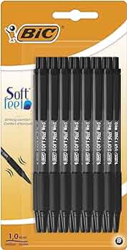 BIC Soft Feel Click Grip Ballpoint Pens, 1.0 mm Retractable Point, Soft-Touch Rubber Grip, Black, pack of 15