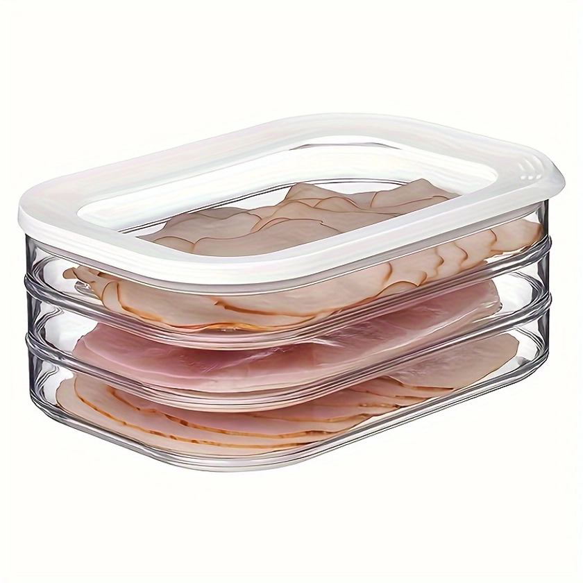 1pc Storage Container, 3 Layer PET Plastic Cold Plate Container Set, Leak Proof and Reusable Food Sealable Containers for Meat, Fruits and Vegetables,