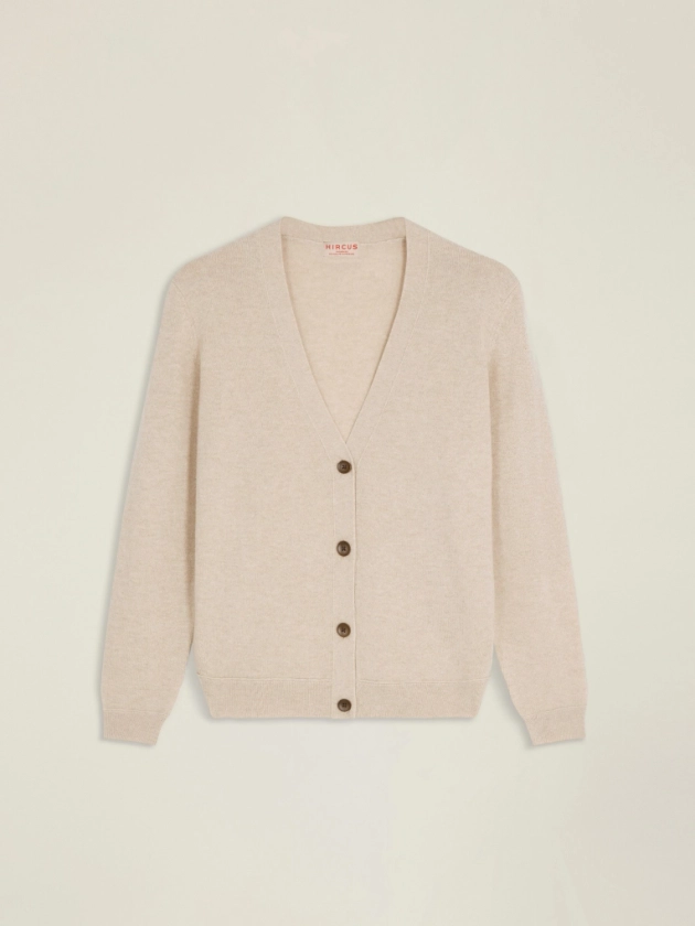 Toby - Cardigan en 100% cachemire beige clair pour femme | Hircus