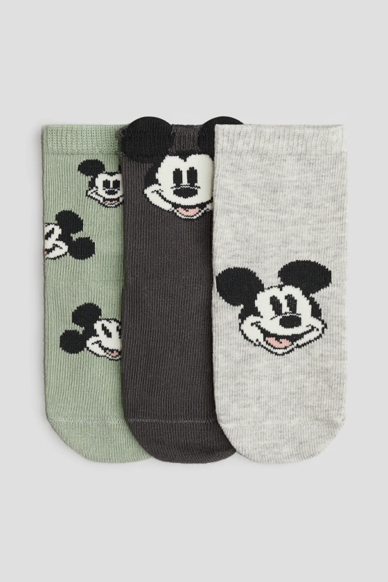 3-pack motif-detail socks - Dusty green/Mickey Mouse - Kids | H&M GB