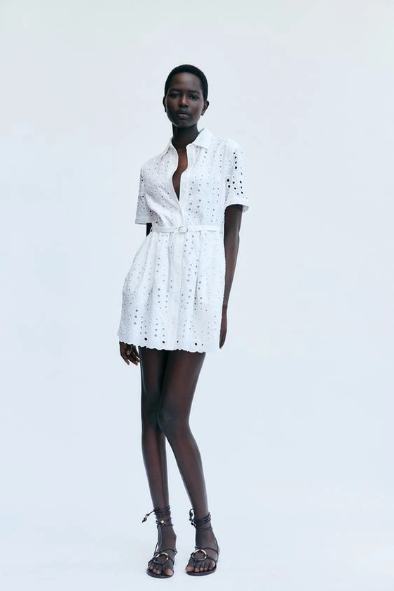 ZW COLLECTION SHORT DRESS WITH CUTWORK EMBROIDERY