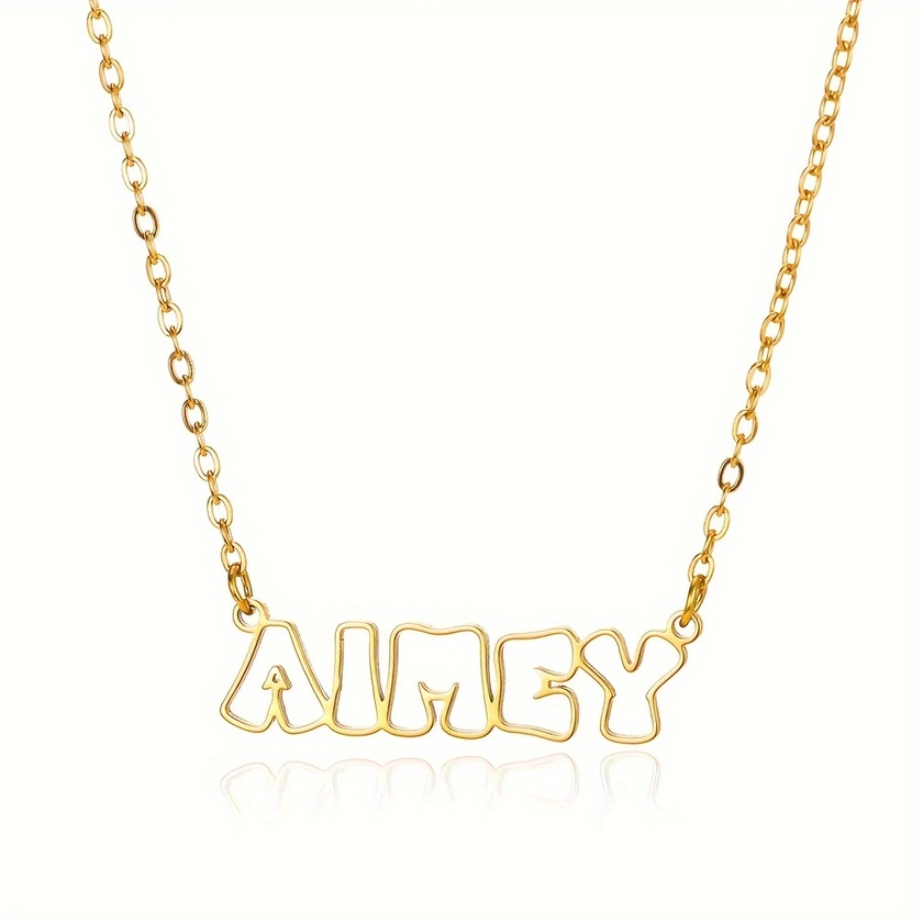 1pc Customized Personalized Hollow English Letter Name Pendant Necklace Simple Adjustable Neck Chain Jewelry (Only English)