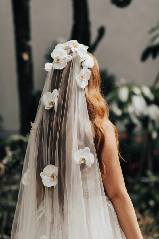 Velo de boda de flores de orquídeas para el jardín Boho Look velo de novia floral, velo de boda estrecho, velo floral único velo de la catedral de la capilla de la punta del dedo - Etsy España