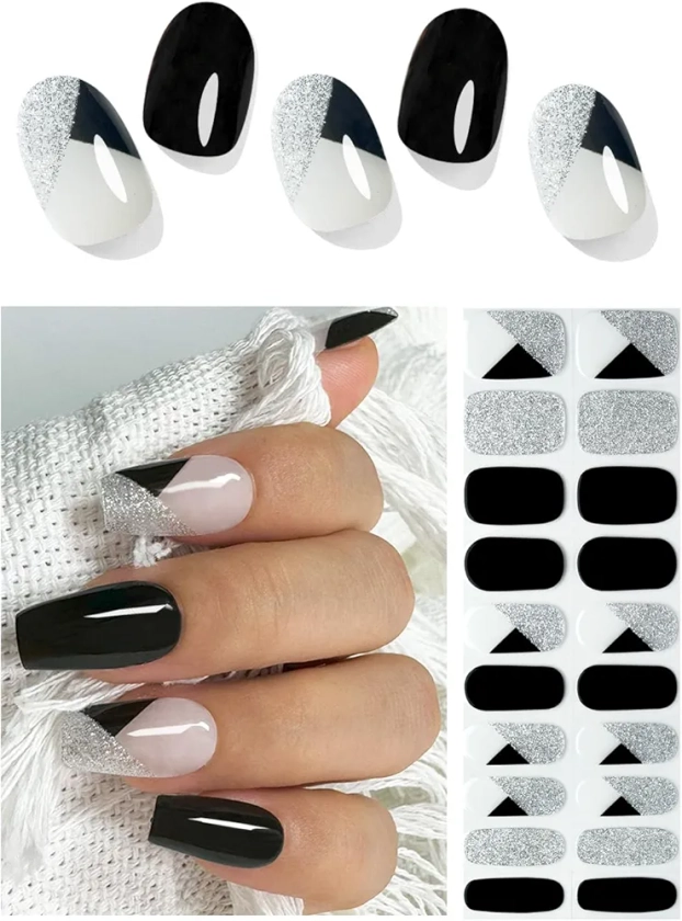 Wahrshei Vernis Autocollant UV | Paillettes Noires Françaises Autocollant Ongle Gel UV | 20pcs Film pour Ongles Autoadhésif | Gel Nail Stickers, Autocollants et Pochoirs Pour Nail Art