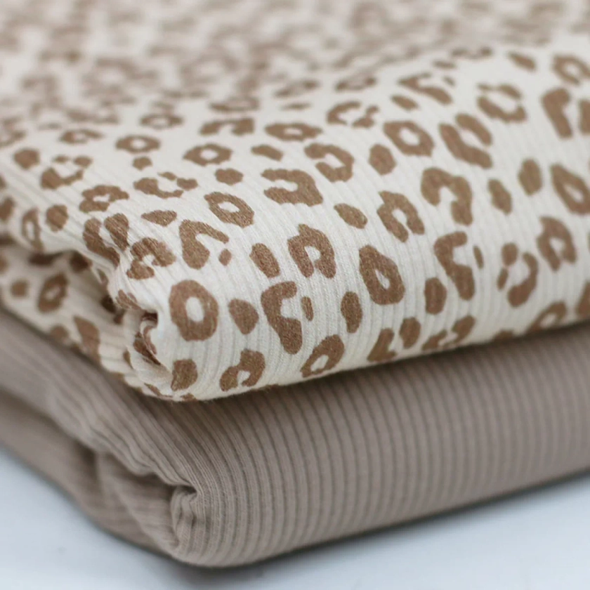 Ribbed Knit Jersey Fabric - Leopard Spots in Beige | Jelly Fabrics