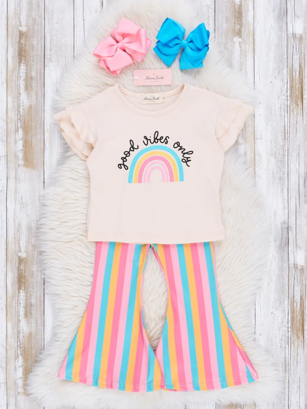 Good Vibes Only Rainbow Stripes Bell Bottoms Outfit