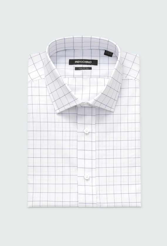 Men's Dress Shirts - Hedon Windowpane Navy Shirt | INDOCHINO