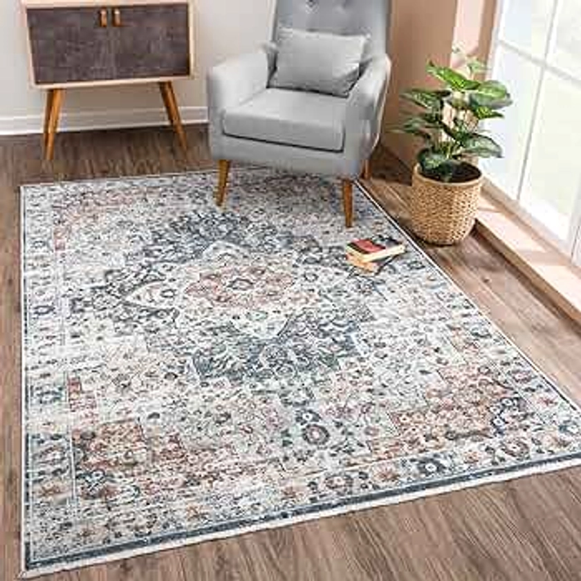 Bloom Rugs Caria Washable Non-Slip 9x12 Rug - Terracotta/Teal Traditional Area Rug for Living Room, Bedroom, Dining Room, and Kitchen - Exact Size: 9' x 12'