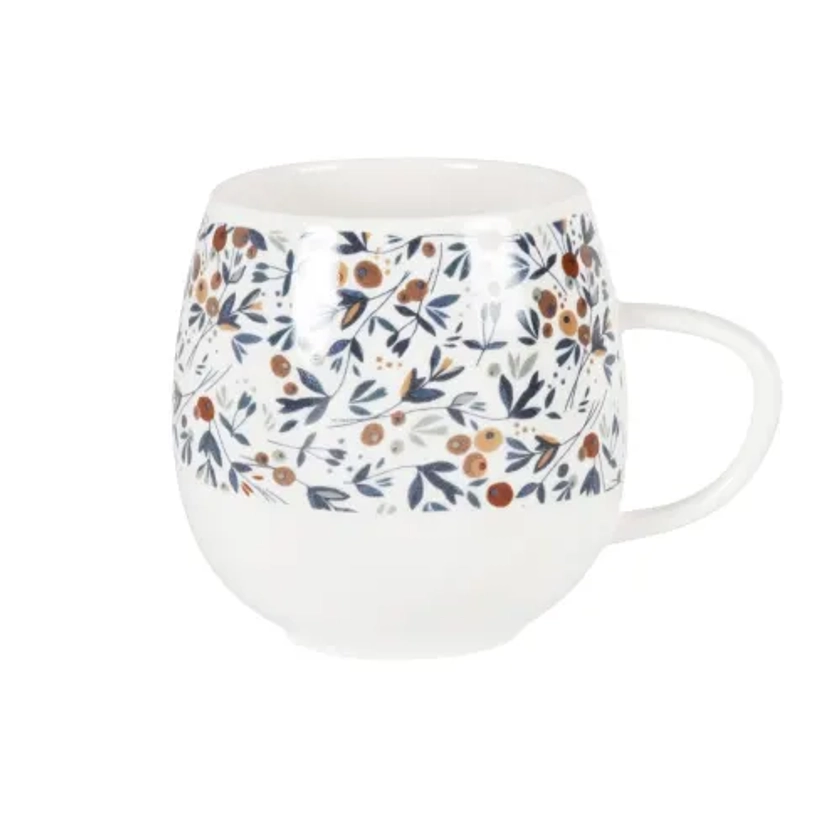 Mug en grès blanc, bleu et beige motif floral | Maisons du Monde