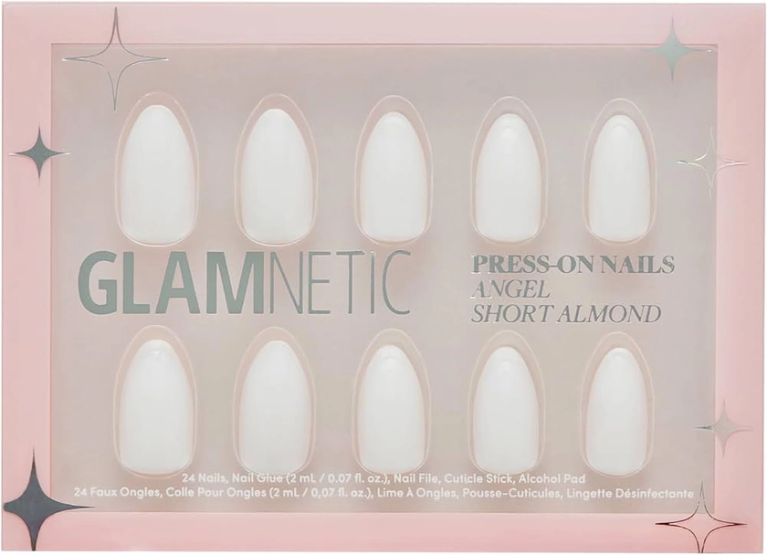 Glamnetic Press On Nails - Angel | Opaque White Short Almond Nails, Reusable | 12 Sizes - 24 Nail Kit