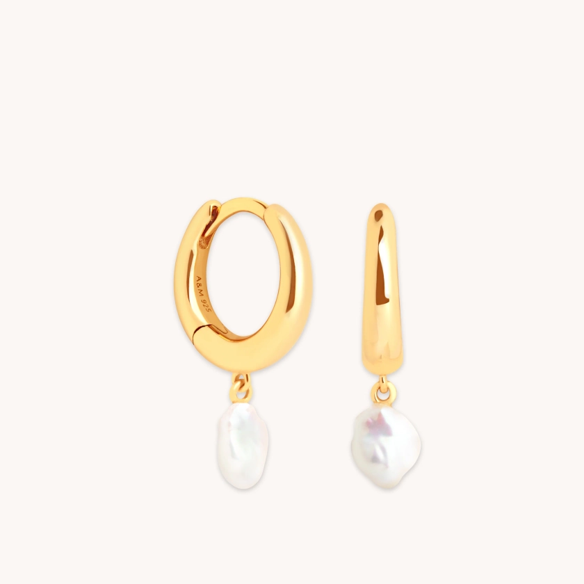 Pearl Charm Gold Huggies | Astrid & Miyu Earrings