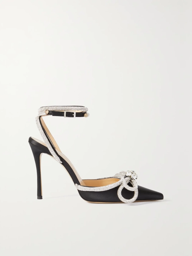MACH & MACH Double Bow crystal-embellished silk-satin point-toe pumps | NET-A-PORTER