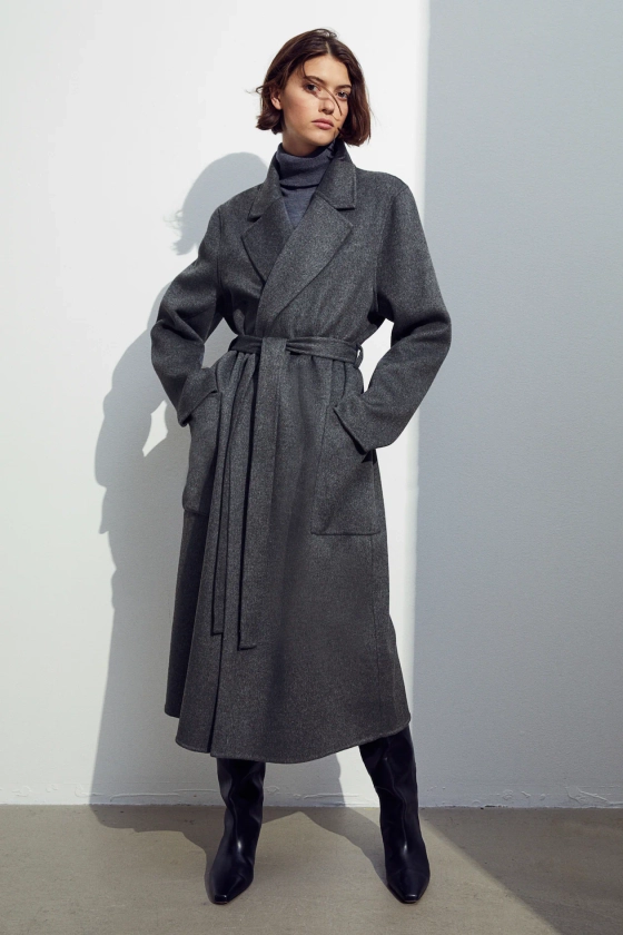 Wool coat - Long sleeve - Long - Dark grey marl - Ladies | H&M GB