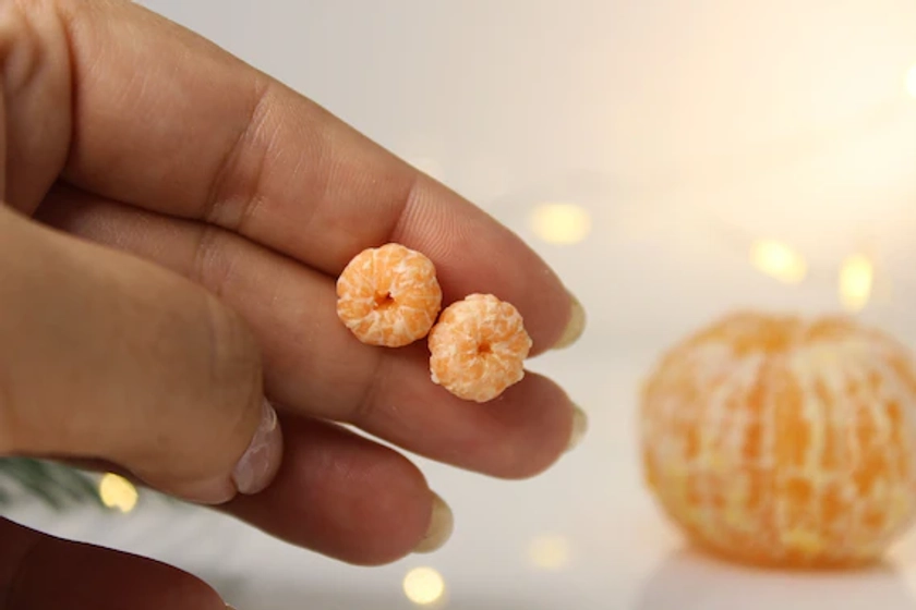 Clementine Orange Fruit Studs Earrings Realistic Miniature Food Mandarin Tiny Fruit Berry Jewelry