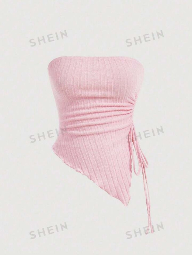 SHEIN MOD Women's Drawstring Ruched Strapless Top