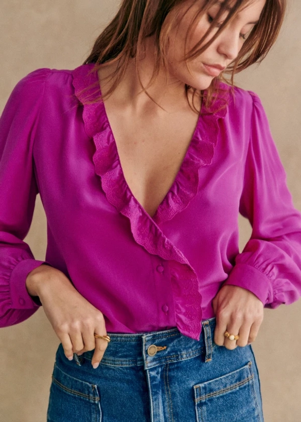 Rosine Shirt - Fuchsia - Silk - Sézane