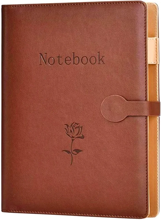 Carnet de notes A5 en cuir - rechargeable - avec poche - Journal de voyage - Conférencier - 240 pages épaisses (cuir marron)