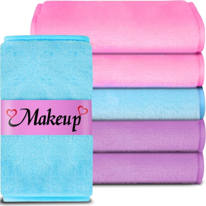 Amazon.com: Makeup Remover Face Towels, Reusable Makeup Remover Cloths (6 packs), Makeup Remover Towel Reusable Microfiber Cleansing Towel 12 inch X 6 inch- Pink Blue Purple : Beauty & Personal Care