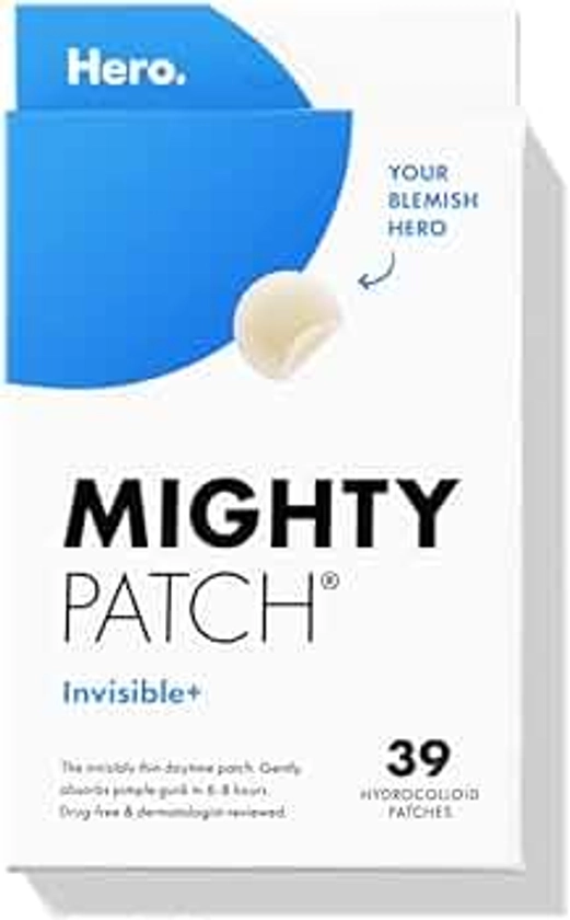 Hero Cosmetics Mighty Patch™ Invisible+ Patch - Daytime Hydrocolloid Acne Pimple Patches for Covering Zits and Blemishes, Ultra Thin Spot Stickers for Face and Skin, Vegan-friendly (39 Count)