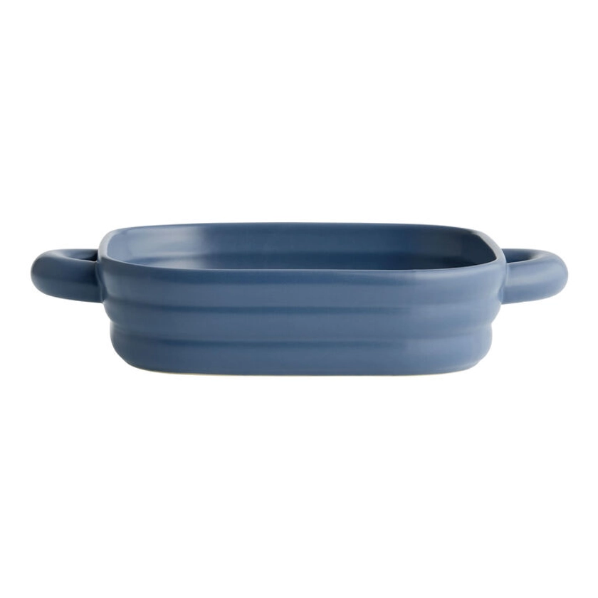 Square Dark Blue Ceramic Modern Ribbed Baking Dish