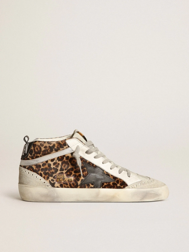 Mid Star femme en cuir façon poulain léopard avec étoile noire | Golden Goose