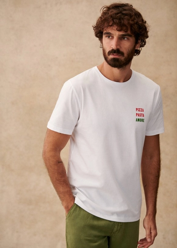 T-Shirt Pizza Pasta Amore - Blanc - Coton Biologique - Octobre Éditions