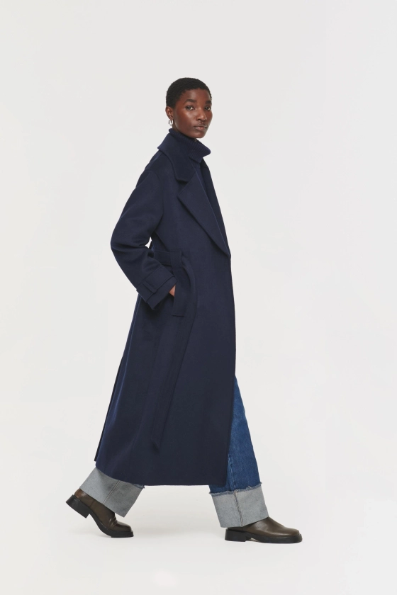 ALIGNE Wrap Wool Winter Coat - Navy | George