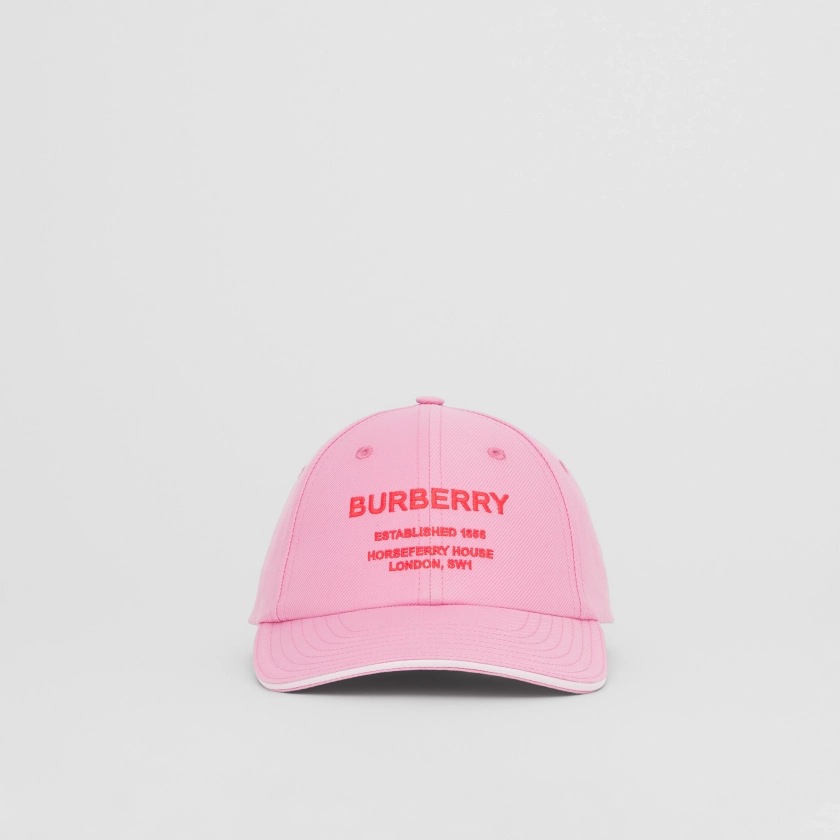 Burberry Horseferry Motif Cotton Twill Baseball Cap in Primrose Pink