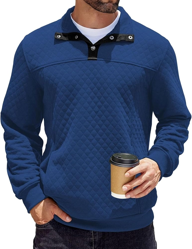 COOFANDY Men's Quarter Sweatshirt Casual Long Sleeve Waffle Quilted Stand Collar Outdoor Pullover Sweatshirts