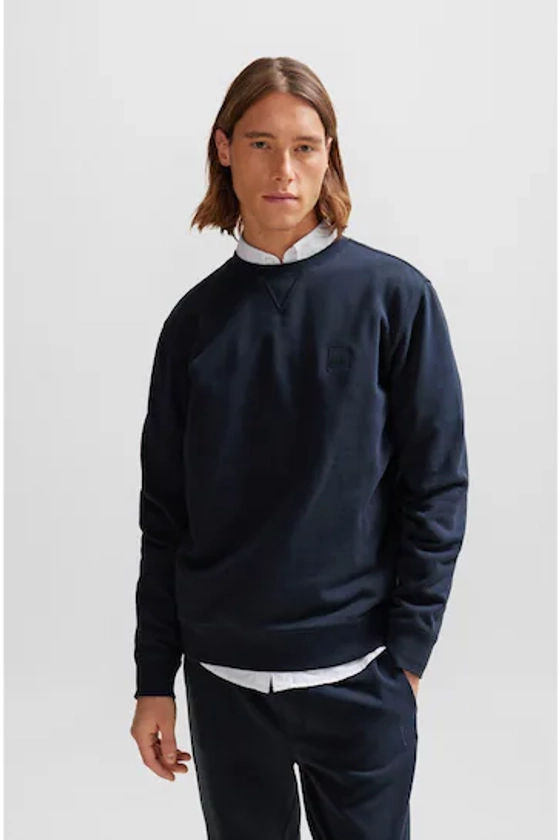 BOSS Dark Blue Cotton Terry Relaxed Fit Sweatshirt