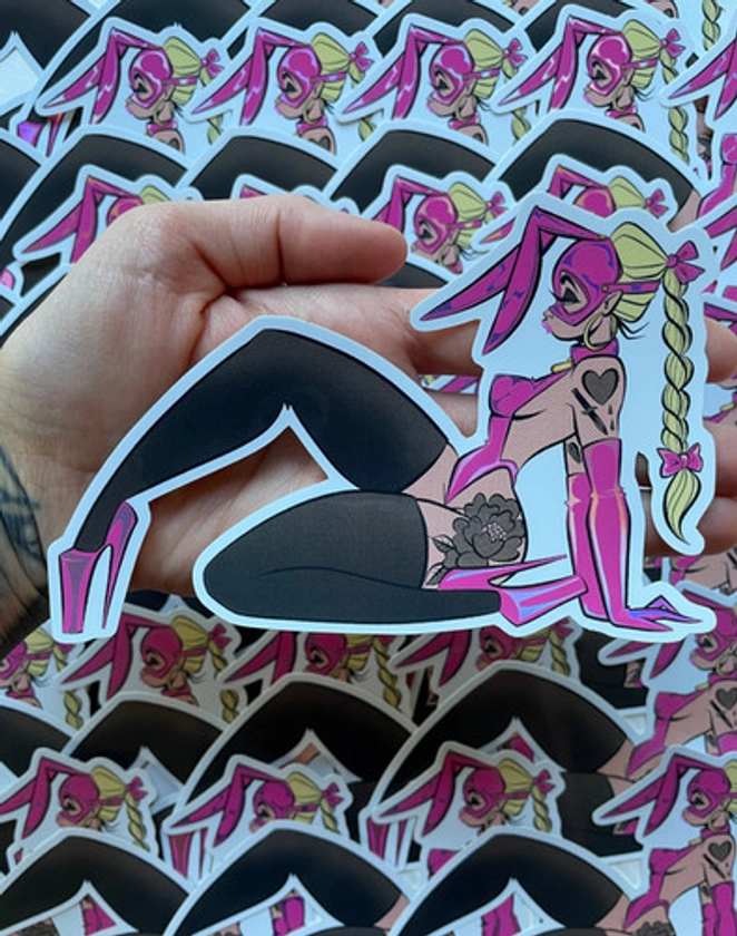 Pink Bunny Holographic Sticker | Bloodknotcollective