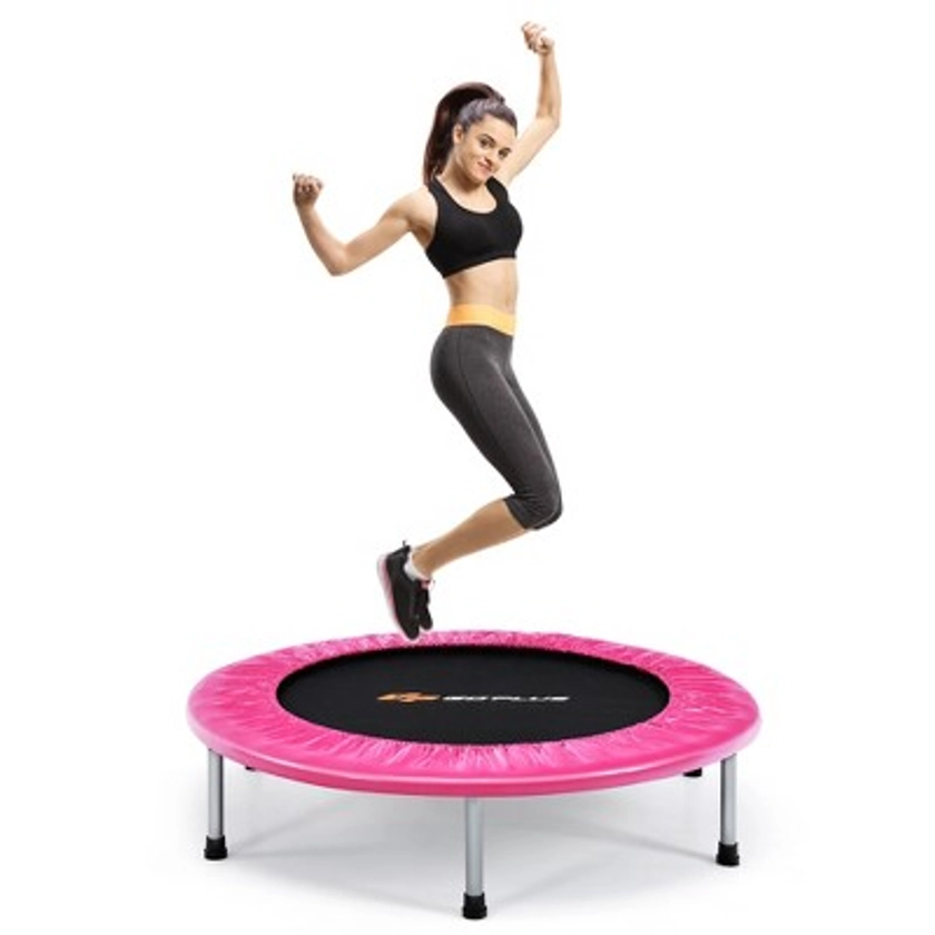 Costway 38'' Mini Folding Trampoline Portable Recreational Fitness Rebounder Pink