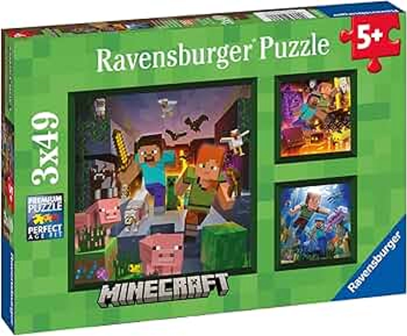 Ravensburger Minecraft Biomes Jigsaw Puzzles for Kids Age 5 Years Up - 3x 49 Pieces