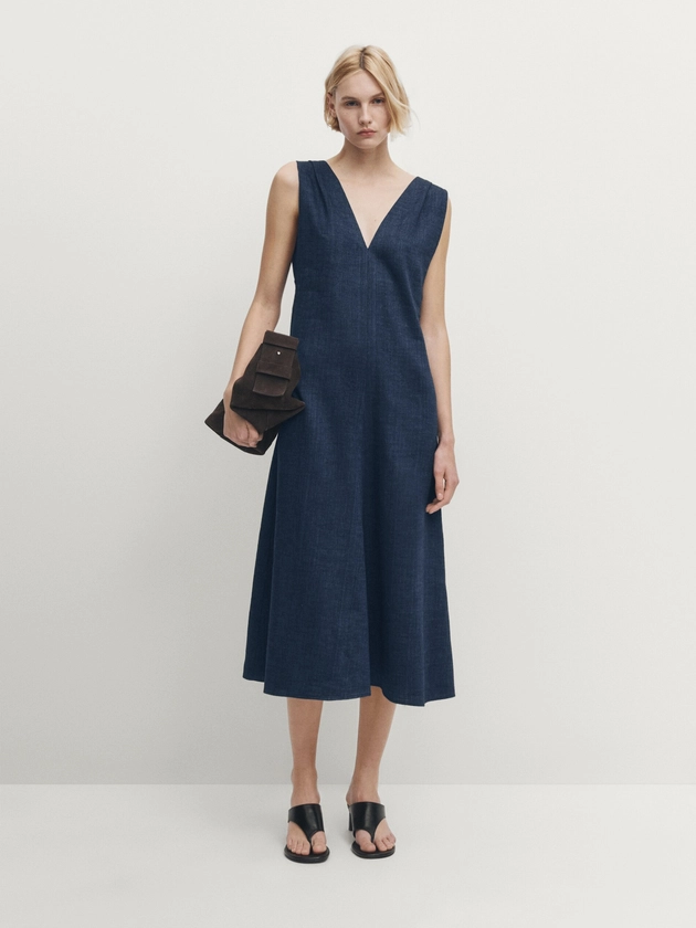 Midi-jurk met denim-effect en wijde bandjes - Massimo Dutti Netherlands