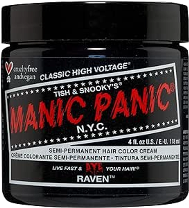 Manic Panic Raven Classic Creme, Vegan, Cruelty Free, Black Semi Permanent Hair Dye 118ml