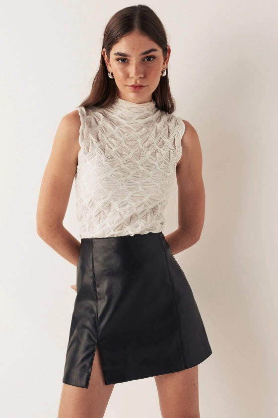 Urban Code Black Faux Leather Mini Skirt With Split Detail