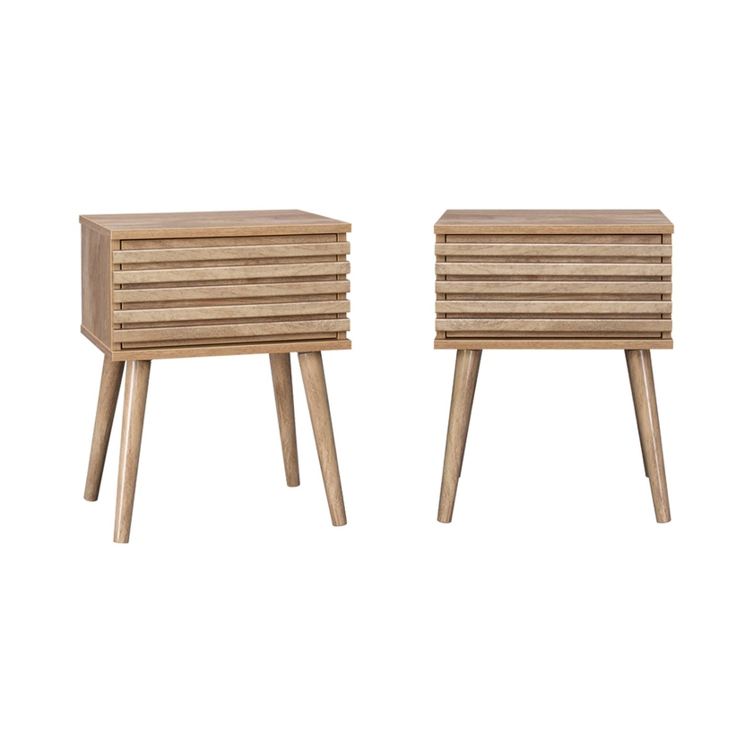 Lot de 2 tables de chevet scandinave en décor bois rainuré MADERE