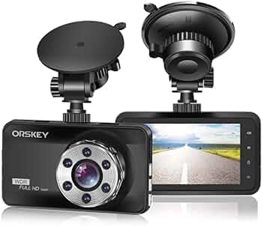 ORSKEY Dash Cam 1080P Full HD Car Camera DVR Dashboard Camera Video Recorder In Car Camera Dashcam for Cars 170 Wide Angle WDR with 3.0" LCD Display Night Vision Motion Detection and G-sensor