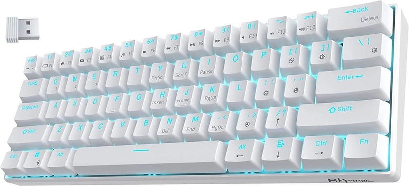 RK ROYAL KLUDGE RK61 60% Wired/Bluetooth/2.4 GHz Wireless Mechanical Gaming Keyboard, RK Red Switch, Blue Backlit, Type-C Compact 61 Keys Computer Keyboard with Full Keys Programmable, US Layout
