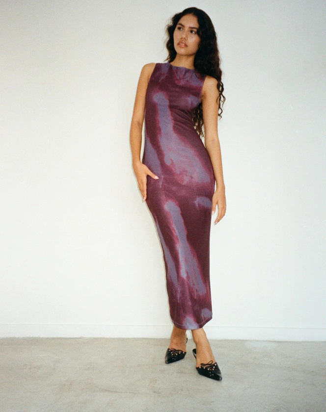 Fayola Printed Maxi Dress in Watercolour Wine